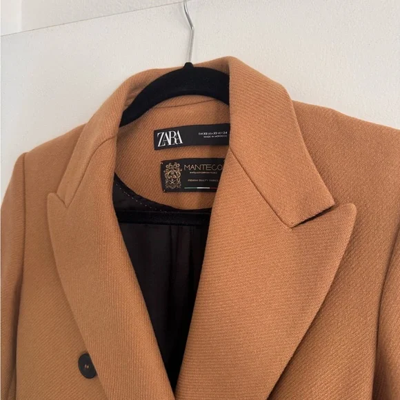 Zara Double-Breasted Tan Wool Coat - Picture 3 of 8